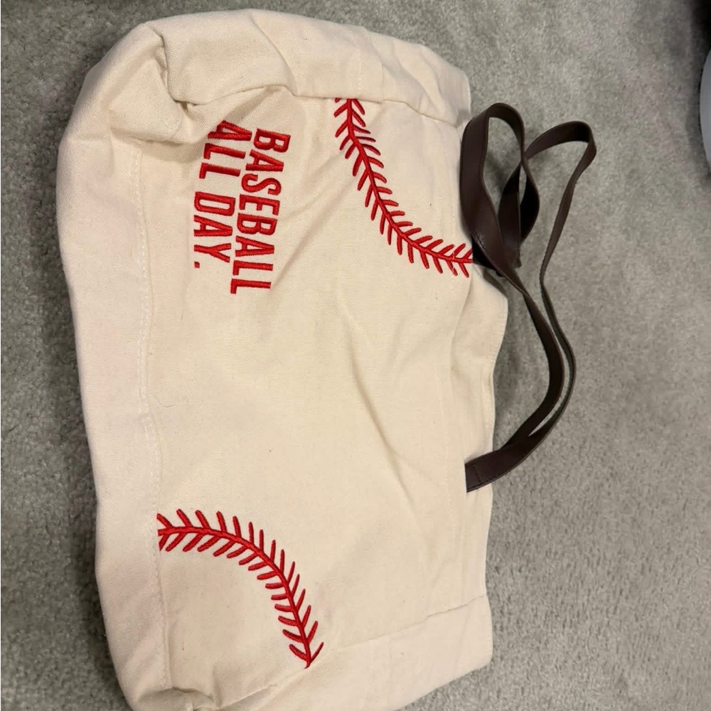 Canvas Tote Bag with Red Baseball Stitching